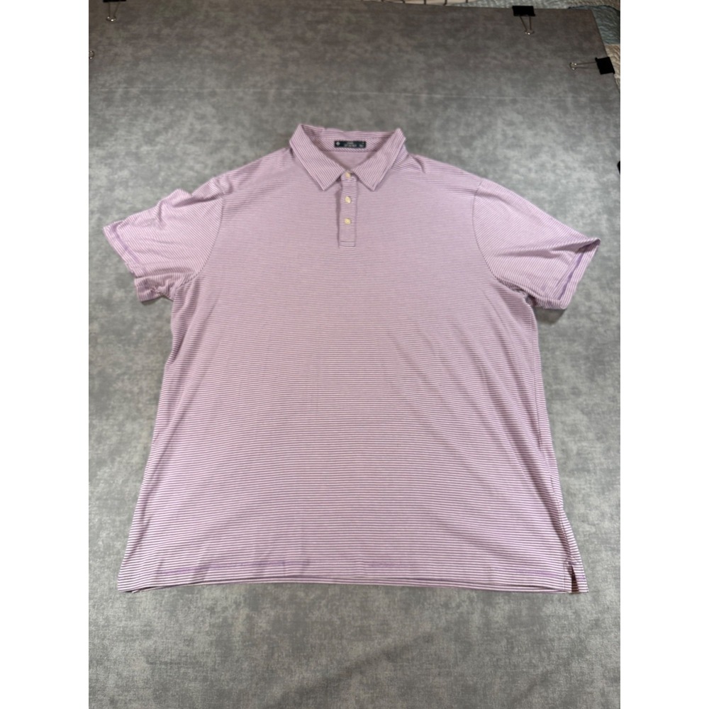 Member's Mark Men XL Polo Shirt Purple White Striped Short Sleeve Stretch Cotton
